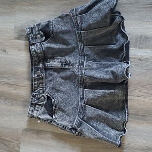 Wildfable Black Mini Skater Skirt with Pleated Ruffles